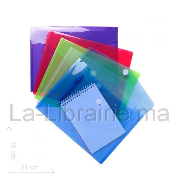 Pochette à bouton en plastique couleurs – 15 x 21 cm  | Catégorie   Chemises et Pochettes