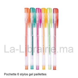 Pochette 6 stylos gel pailletés  | Catégorie   Stylos
