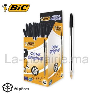 Boite 50 stylos à bille noir cristal – BIC  | Catégorie   Stylos