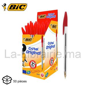 Boite 50 stylos à bille rouge cristal – BIC  | Catégorie   Stylos