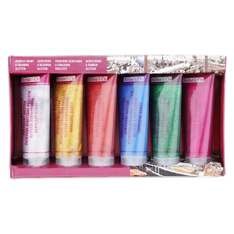 Image du produit Peinture acrylique pailletée - 6 couleurs