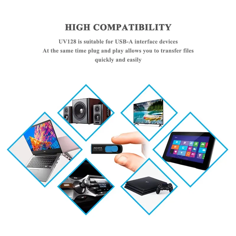 Clé USB ADATA UV128 de 64 Go avec interface USB 3.2 et vitesse jusqu’à 100 Mo/s
